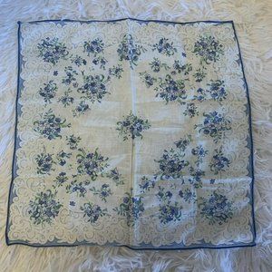 VTG Handkerchief Hanky Blue White Flower Floral Quilting Crafts 11.5" Square